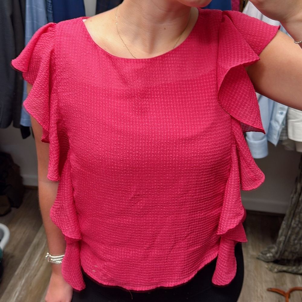 Koch pink ruffle blouse with mesh sleeves - Picture 3 of 6